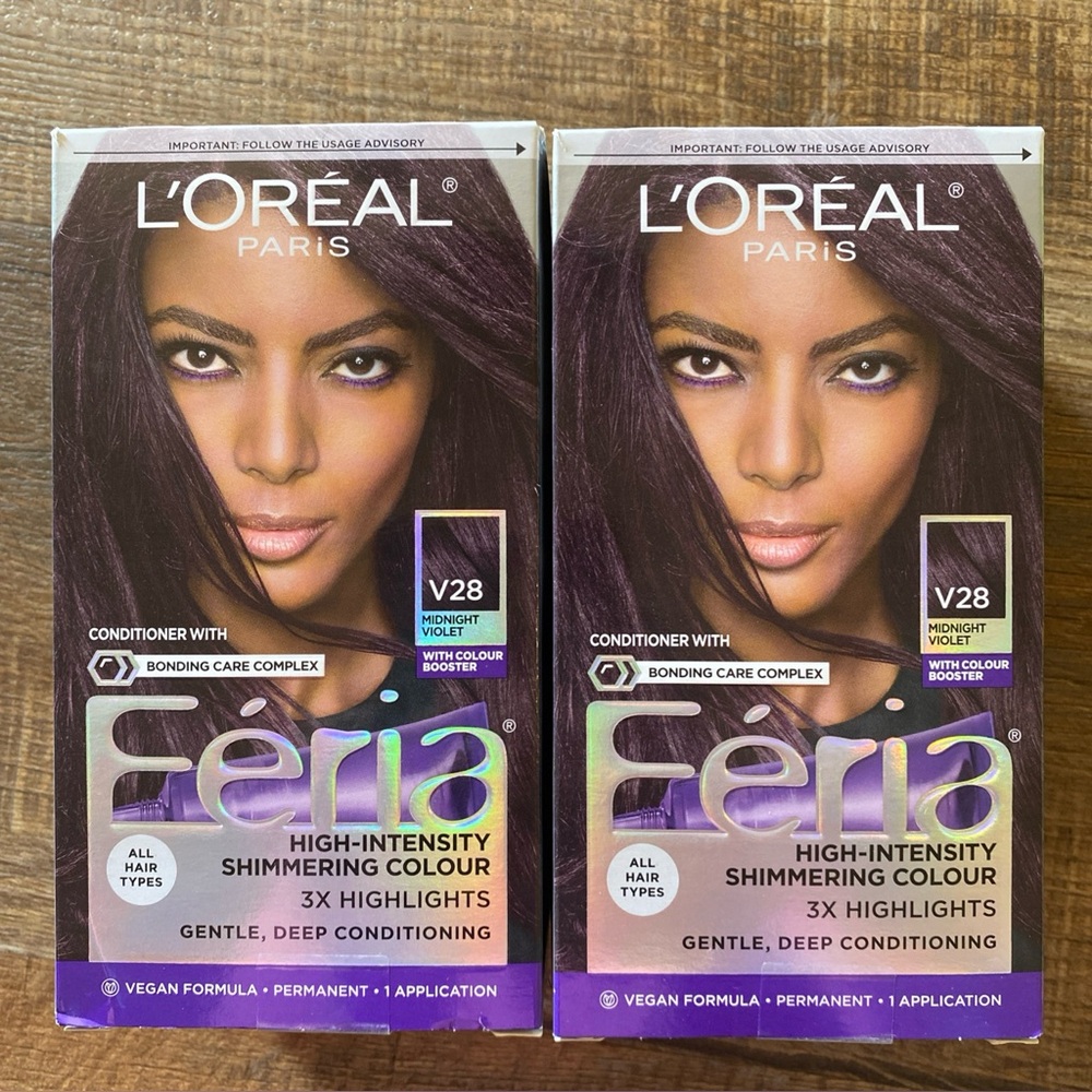 L'Oréal Paris Féria Shimmering Permanent Hair Color V28 Midnight Violet 2 Pack